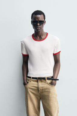 CAMISETA RIB CONTRASTE ESTAMPADO / Blanco - Zara фото 2