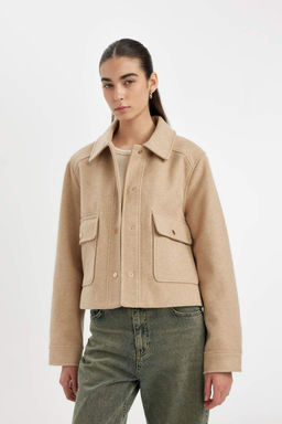 Куртка стандартного кроя с воротником-поло и строчкой - Defacto фото 4