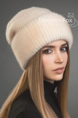 Шапка Камелия норка трикотаж жемчуг