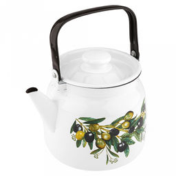 "Оливковая ветвь" Чайник эмалированный 3,5л, д19,4см, h16,2см, s0,08мм, двойной слой эмалевого покрытия, металлическая крышка с пластмассовой ручкой-кнопкой, металлическая подвижная ручка (Россия)