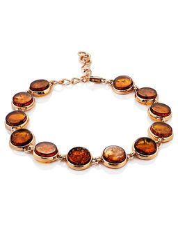 Браслет Фурор из позолоченного серебра и натурального янтаря коньячного цвета