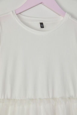 Ekru Pamuklu K?z Cocuk Basic K?sa Kol Mini Tutulu Bayraml?k Dokuma Elbise TKDSS25EL00075 - Trendyolmilla фото 3