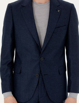 Шерстяной костюм приталенного кроя темно-синего цвета - Cacharel фото 6