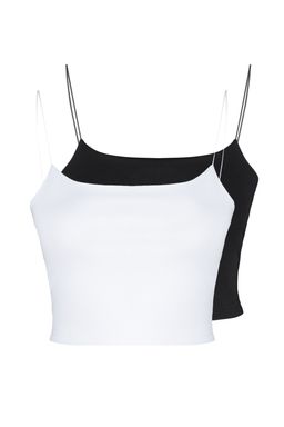 Siyah-Beyaz 2li Paket Pamuklu Spagetti Ask?l? Crop Esnek Orme Atlet TWOSS21AL0196