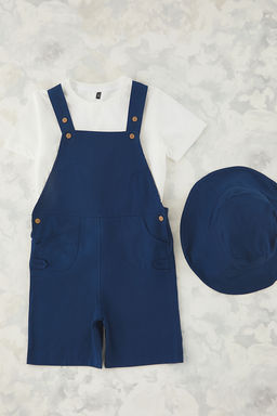 Lacivert 3lu K?z Cocuk %100 Pamuk Basic Ask?l? Sapkal? Dokuma Salopet TKDSS25SE00001