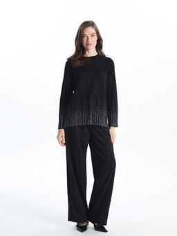 Bisiklet Yaka Parlak G?r?n?ml? Kad?n Triko Kazak