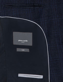 Lacivert Slim Fit Ekose Y_n Tak_m Elbise