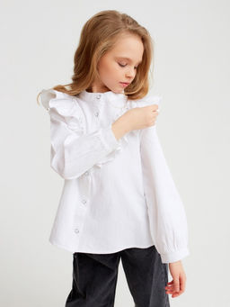 Блузка для девочки MINAKU: Cotton collection, белая, рост 140 см