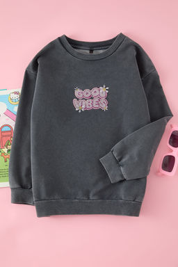 Gri K?z Cocuk Bask?l? Orme Sweatshirt TKDAW25SW00131 - Trendyolmilla фото 2