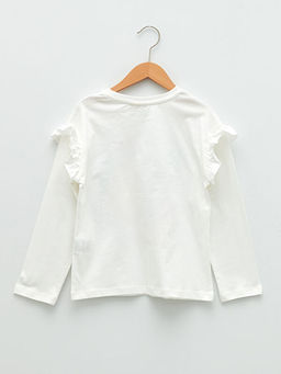 Bisiklet Yaka Bask?l? Uzun Kollu Pamuklu K?z ?ocuk Ti??rt - Waikiki фото 2