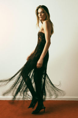 LACE AND FRINGED STRAPPY DRESS - Zara фото 9