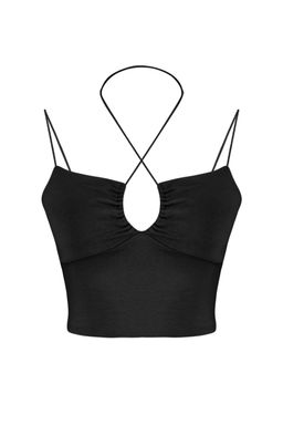 TRENDYOLMILLA Siyah Boyundan Baglamal? Spagetti Ask?l? Pamuklu Esnek Crop Orme Atlet TWOSS23AL00046 фото 13