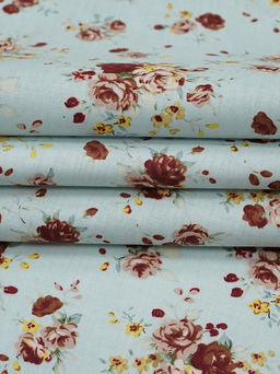 Импорт. хлопок Букеты роз на св.бирюзе, ш.1.48м, хлопок-100%, 105гр/м.кв - Купава фото 3
