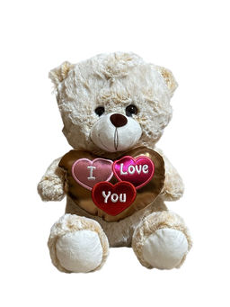 Мишка песцовый с коричневым сердцем LOVE, 30см (Белоруссия)