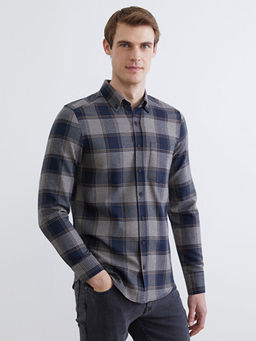 Regular Fit Uzun Kollu Ekose Gabardin Erkek G?mlek