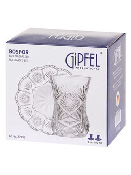 52759 GIPFEL Набор чайный BOSFOR: 2 армуда 90мл, 2 блюдца 12см. Материал: хрустальное стекло