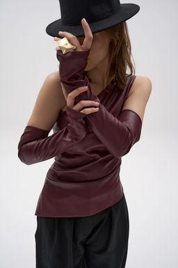 Кожаный топ с рукавами Рикси (бордовый)