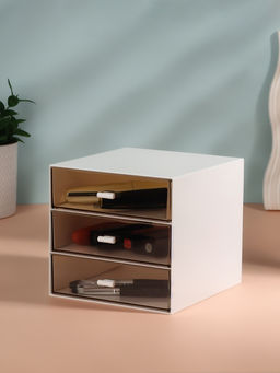 Органайзер для хранения BASIC, многоуровневый, 3 секции, 15.4×14.6×16.7 см, белый, прозрачный