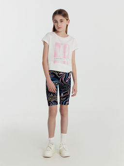 Шорты для девочек черные с принтом линии - Mark formelle фото 3