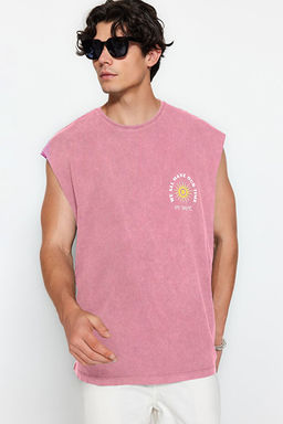 G_l Kurusu Oversize/Geni_ Kesim Soluk Efektli Yaz_ Bask_ %100 Pamuk T-Shirt/Atlet TMNSS23AL00009