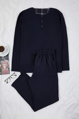 Lacivert Regular Yumusak Waffle Orme Pijama Tak?m? TMNAW26PT00066