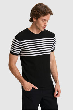 Erkek Slim Fit Bisiklet Yaka Siyah Triko TiЕГrt