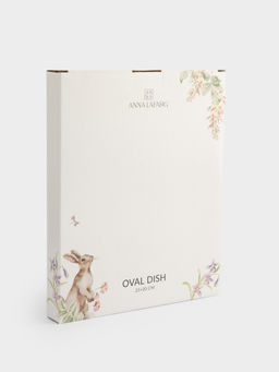 Блюдо, 25х20 см, керамика, овальное, белое, Кролик с цветами, Flower Rabbit