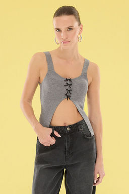 Antrasit Premium Iplik / Ozel Iplik Kurdeleli Triko Ince Bluz TWOSS25BZ00332 - Trendyolmilla фото 2