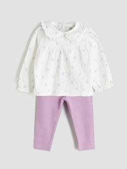 Bebe Yaka ?i?ekli K?z Bebek Bluz ve Tayt 2li