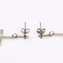 Серьги металл Крестики дуэт, цвет серебро