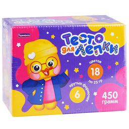 Тесто для лепки, тесто 450 гр, 18 цветов, 6 форм, скалка