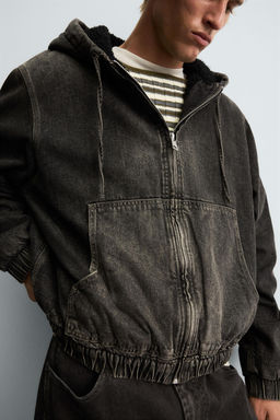 DENIM JACKET WITH FAUX SHEARLING HOODIE - Zara фото 6