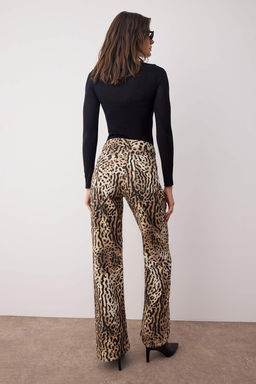 Cok Renkli Animal Leopar Desenli Yuksek Bel Genis Paca Wide Leg Jeans TWOAW26JE00160 - Trendyolmilla фото 4