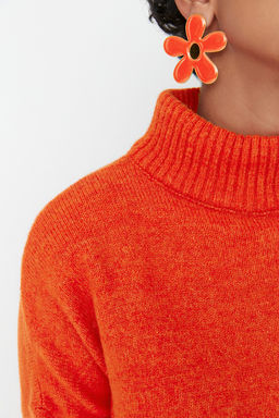 Turuncu Genis Kal?p Yumusak Dokulu Triko Kazak TWOAW23KZ00469