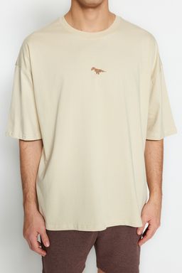 Tas Oversize/Genis Kesim Bisiklet Yaka K?sa Kol Dinozor Islemeli T-Shirt TMNSS23TS00243