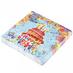 Салфетки бумажные "Bouquet Home Collection Classic" 33х33см, 3-х слойные, 20 штук в упаковке, 100% целлюлоза, "С днем рождения" (Россия)