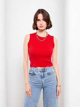 Kad?n Bisiklet Yaka D?z Triko Crop