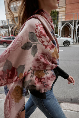 FLORAL PRINT SCARF WITH WOOL - Zara фото 2