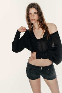 SHORTS MINI DENIM TRF TIRO BAJO / Carb?n - Zara фото 5