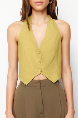 Indigo Boyundan Baglamal? Arkas? Buzgulu Pamuk Keten Crop Dokuma Bluz TWOSS24BZ00238 - Trendyolmilla фото 10