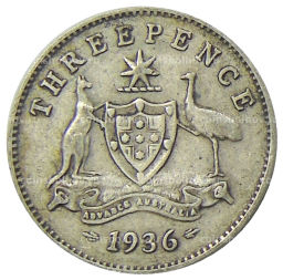 Монета 3 пенса 1936 года Австралия