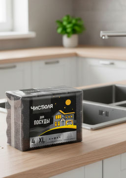 Цена за 2 шт. Губка для мытья посуды XL ЧИСТЮЛЮ "4XL ЗАЩИТА МАНИКЮРА" 4шт черные П0324,,