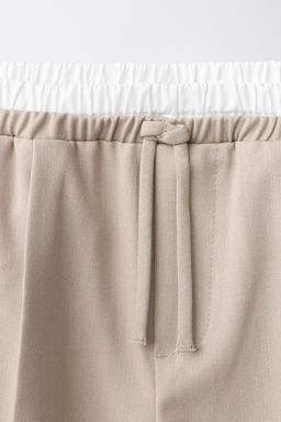 PANTAL?N WIDE LEG CINTURILLA DOBLE / Beige claro - Zara фото 3