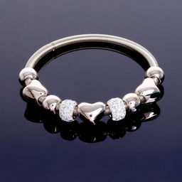 Браслет с шармами «Марджери», стразы, сердце, белый в серебре, d=6.5 см