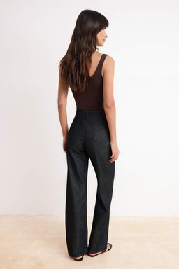 Siyah DOKUMLU Aksesuar Detayl? Yuksek Bel %100 Pamuk Wide Leg Jeans TWOSS26JE00170 - Trendyolmilla фото 4