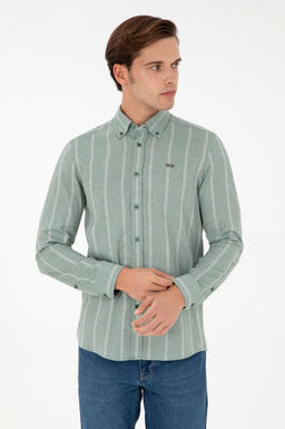 Мужская темно-зеленая рубашка с длинным рукавом Неожиданная скидка в корзине