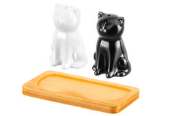 Набор д/специй 2 пр. "Котики" черн/бел на дерев. подставке