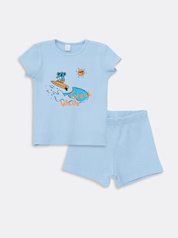 Bisiklet Yaka K?sa Kollu Bask?l? Erkek Bebek ?ortlu Pijama Tak?m?