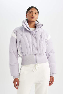 Водоотталкивающая укороченная водонепроницаемая куртка-пуховик с капюшоном и карманом на молнии DeFactoFit