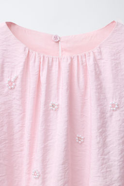 SATIN BLOUSE WITH FAUX PEARLS - Zara фото 3